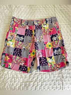 Lilly Pulitzer Patchwork Floral Bermuda Shorts - Pink, Navy & Yellow size 2